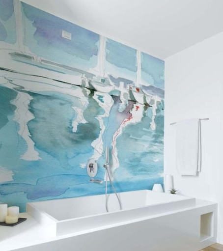 pintar pared baño azul